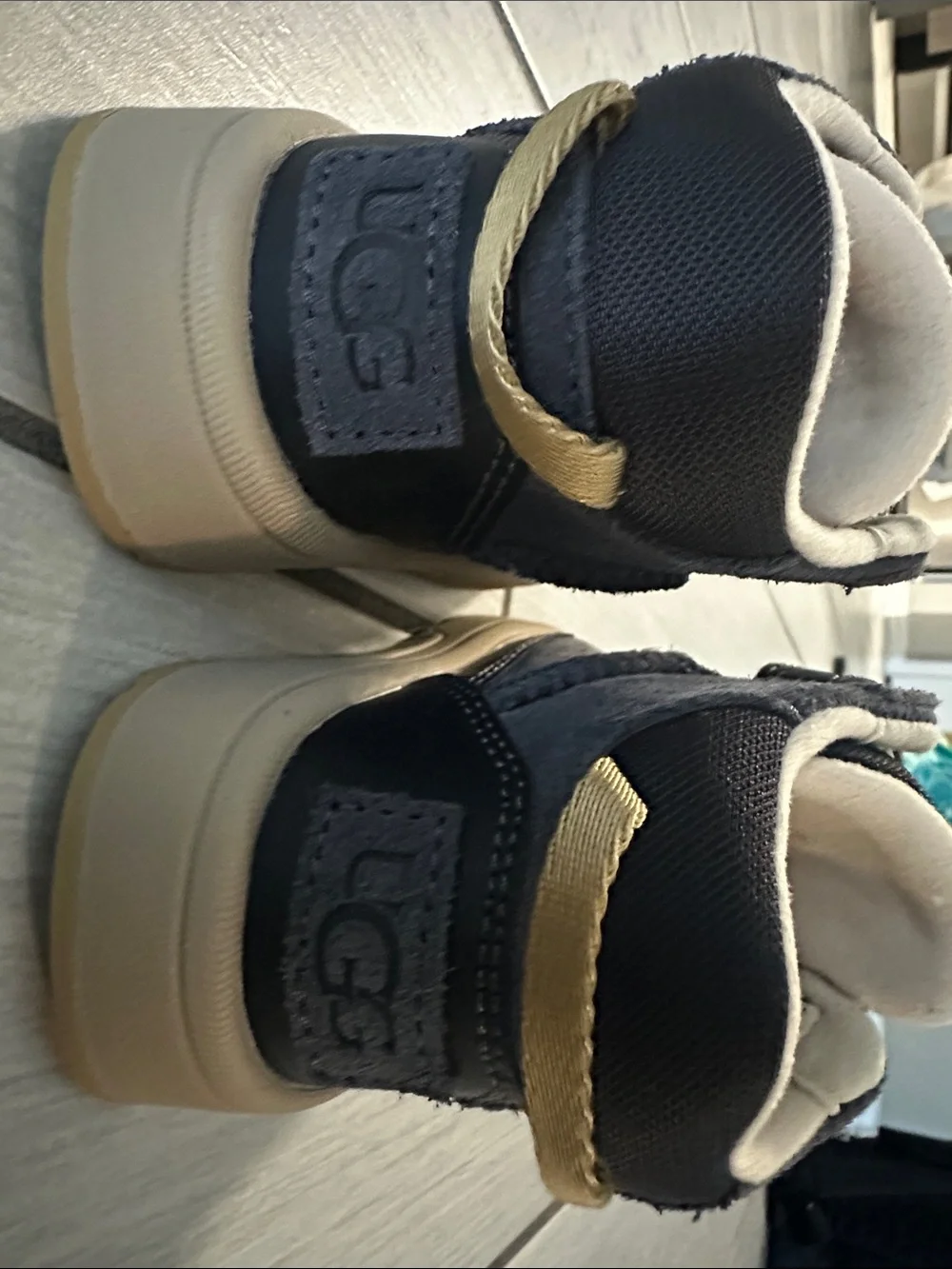UGG Navy Suede & Leather Double-Strap Walker Sneakers